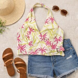 Anthropologie Celandine Floral Linen Wrap Halter Top L NWT Euro Summer Boho